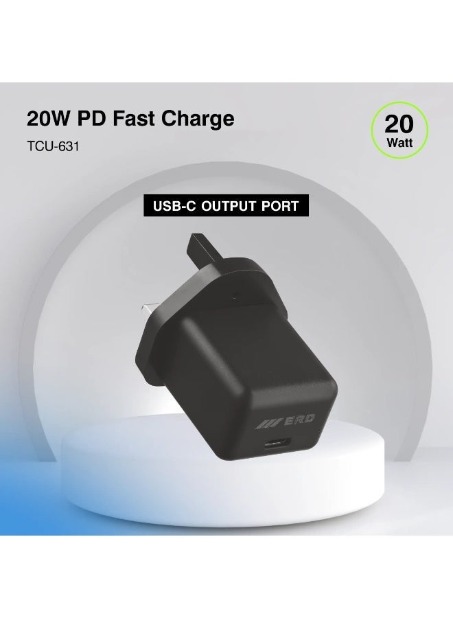 ERD شاحن سريع ERD بقوة 20 واط بتقنية PD، محول طاقة USB من النوع C | شحن سريع بمنفذ واحد | حماية من قصر الدائرة والحمل الزائد | متوافق مع أجهزة سامسونج جالاكسي S25، S24، S23، سلسلة A، وغيرها من أجهزة USB-C - Image 1