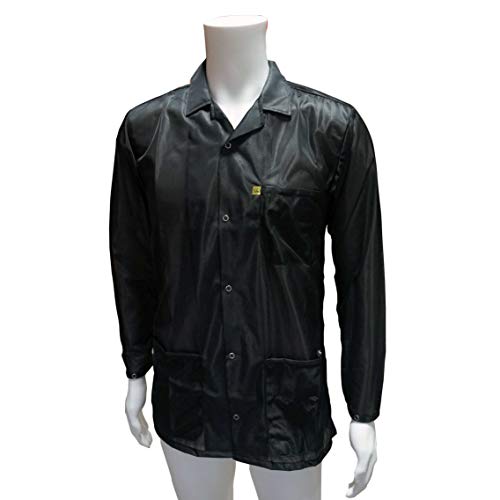 Static Care ESD Jacket, Lapel Collar and Snap Adjustment Sleeve, Black, Large - Image 1