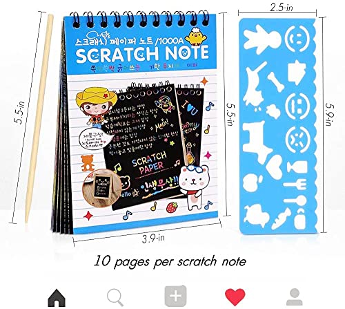 Kitoyz 16 Pack Drawing Notebook Set, Scratch Art Paper Rainbow Mini Notes, Sketch Drawing Pad for Kids Party Favors（with 16 Wooden Stylus & 4 Drawing Stencils） - Image 5