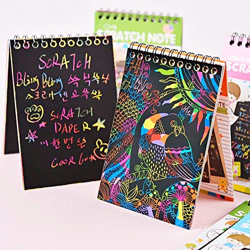 Kitoyz 16 Pack Drawing Notebook Set, Scratch Art Paper Rainbow Mini Notes, Sketch Drawing Pad for Kids Party Favors（with 16 Wooden Stylus & 4 Drawing Stencils） - Image 2
