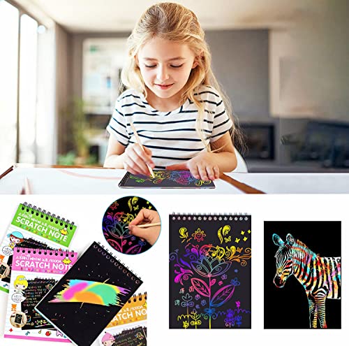 Kitoyz 16 Pack Drawing Notebook Set, Scratch Art Paper Rainbow Mini Notes, Sketch Drawing Pad for Kids Party Favors（with 16 Wooden Stylus & 4 Drawing Stencils） - Image 3