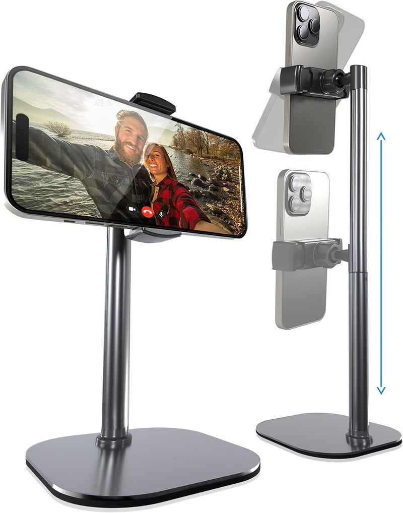 كوبر تشات ستاند، حامل هاتف محمول قابل للتعديل للمكتب، حامل هاتف محمول للمكتب، حامل جوال، حامل جوال لأيفون أبل، يناسب سامسونج وهواتف أندرويد الذكية - رمادي معدني - Image 1