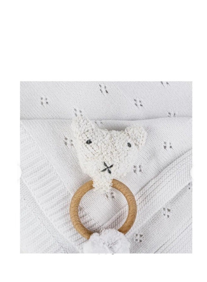 Bumble & Bird - Knitted Blanket With Rattle - White - Image 1
