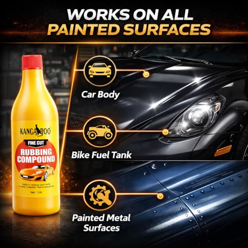 KANGAROO Wax Fine Cut Rubbing Compound (Heavy Cut 2) Scratch Remover, Paint Defect Hider And Oxidation From Cars, Bike, Motorbikes | No Scratches No Swirls (1 Litre), Yellow - Image 5