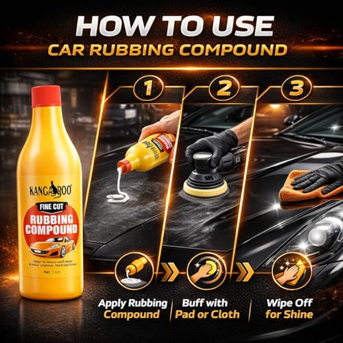 KANGAROO Wax Fine Cut Rubbing Compound (Heavy Cut 2) Scratch Remover, Paint Defect Hider And Oxidation From Cars, Bike, Motorbikes | No Scratches No Swirls (1 Litre), Yellow - Image 3