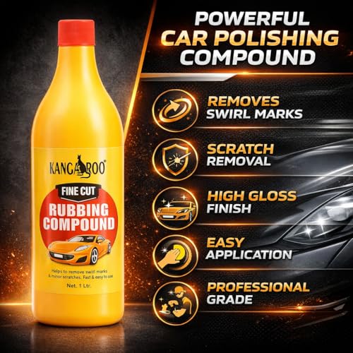 KANGAROO Wax Fine Cut Rubbing Compound (Heavy Cut 2) Scratch Remover, Paint Defect Hider And Oxidation From Cars, Bike, Motorbikes | No Scratches No Swirls (1 Litre), Yellow - Image 2