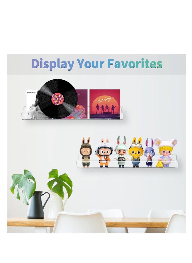 Generic - 2 Pieces Acrylic Floating Shelves, 15inch Clear Acrylic Shelf, Invisible Wall Mount Bookshelf with Mounting Kit, Small Bathroom Shelves for Record, Book, Pop Figure Display - Image 1
