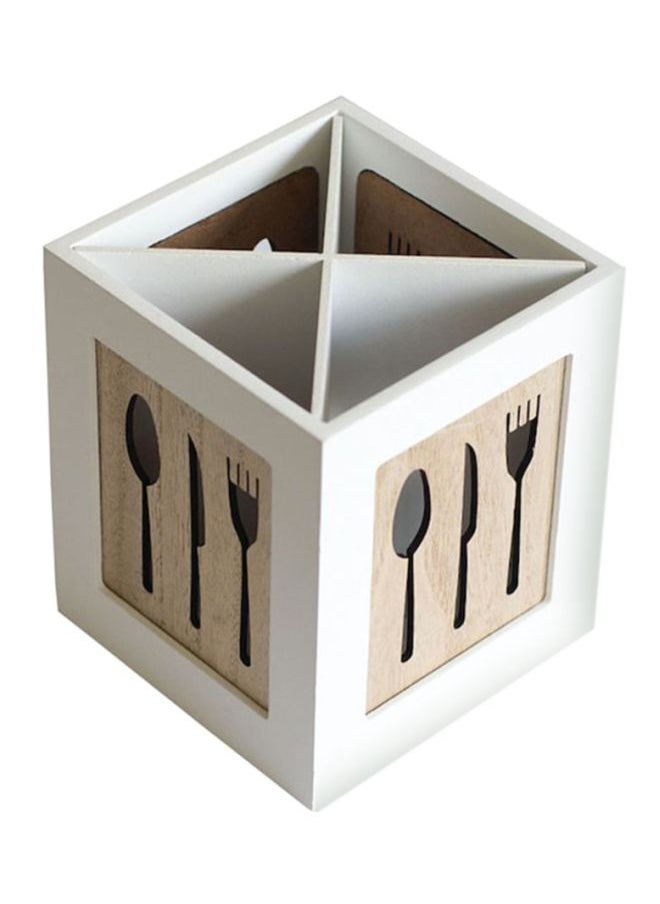Generic Cutlery Storage Box White/Brown 14.4 x 14.4 x 10.8cm  - Image 1