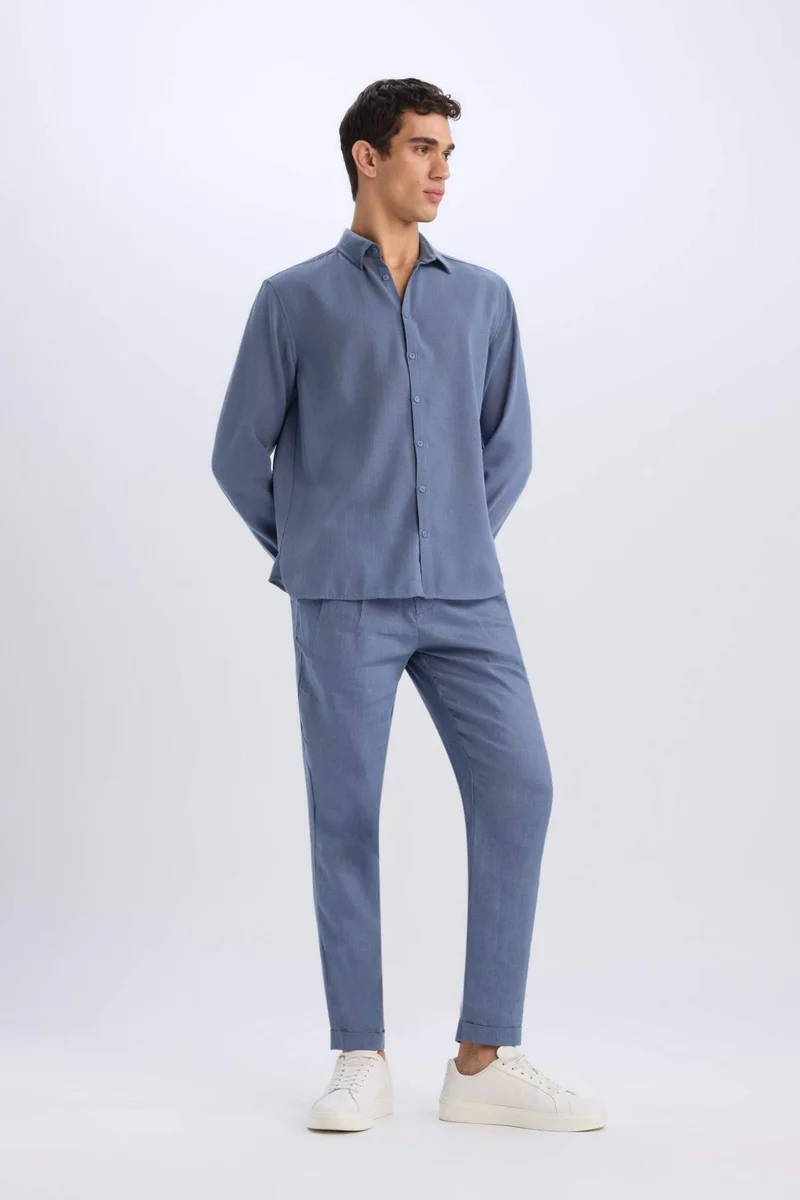DeFacto Linen Regular Fit Crop Double Leg Summer Fabric Trousers