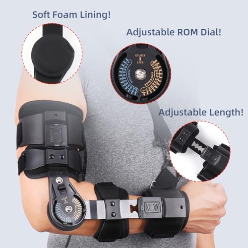 GHORTHOUD Hinged ROM Elbow Brace - Adjustable Post Op Elbow Brace Stabilizer Splint with Strap Sling Arm Injury Recovery Support After Surgery for Men Women (Black, Right) - Image 5