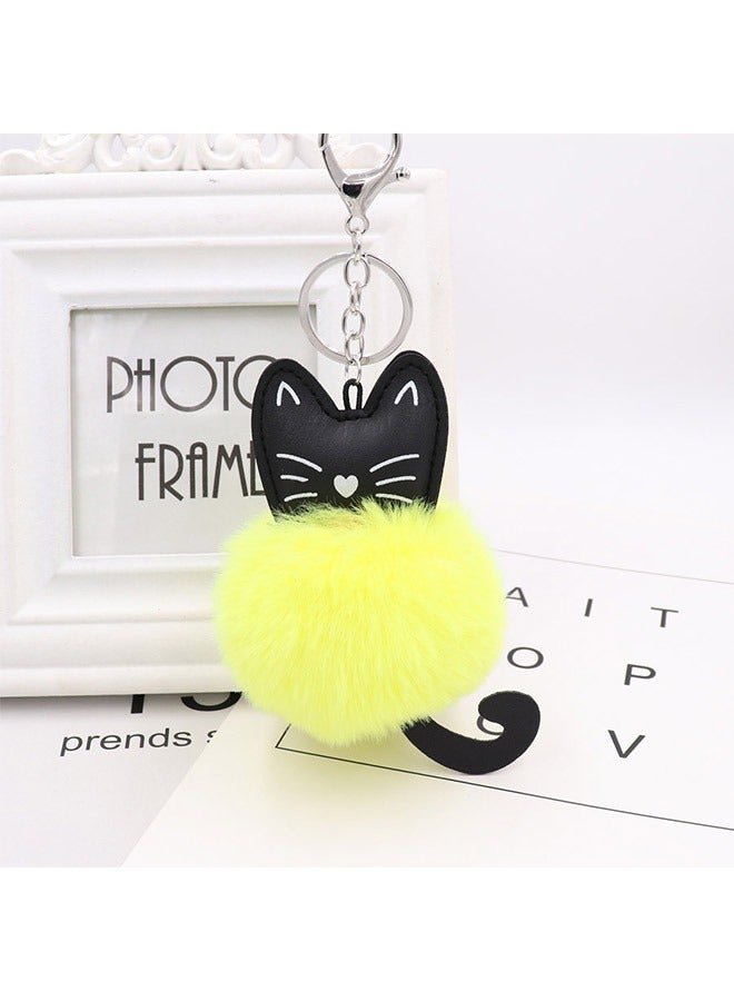 Cute Fluffy Cat Face Keychain Imitation Cat Hair Face Ball Hair Keychain, Pom Pom Yellow, Suitable for Boys and Girls - Image 2