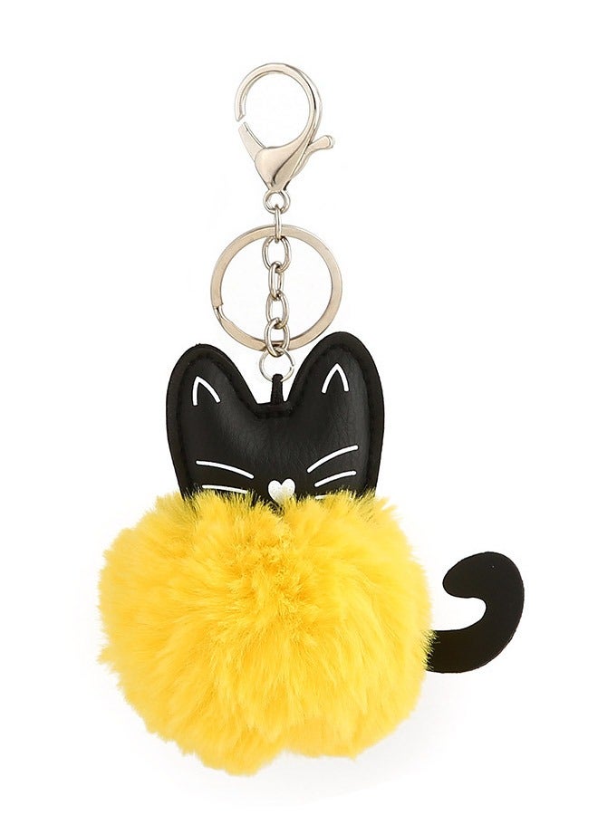 Cute Fluffy Cat Face Keychain Imitation Cat Hair Face Ball Hair Keychain, Pom Pom Yellow, Suitable for Boys and Girls - Image 1