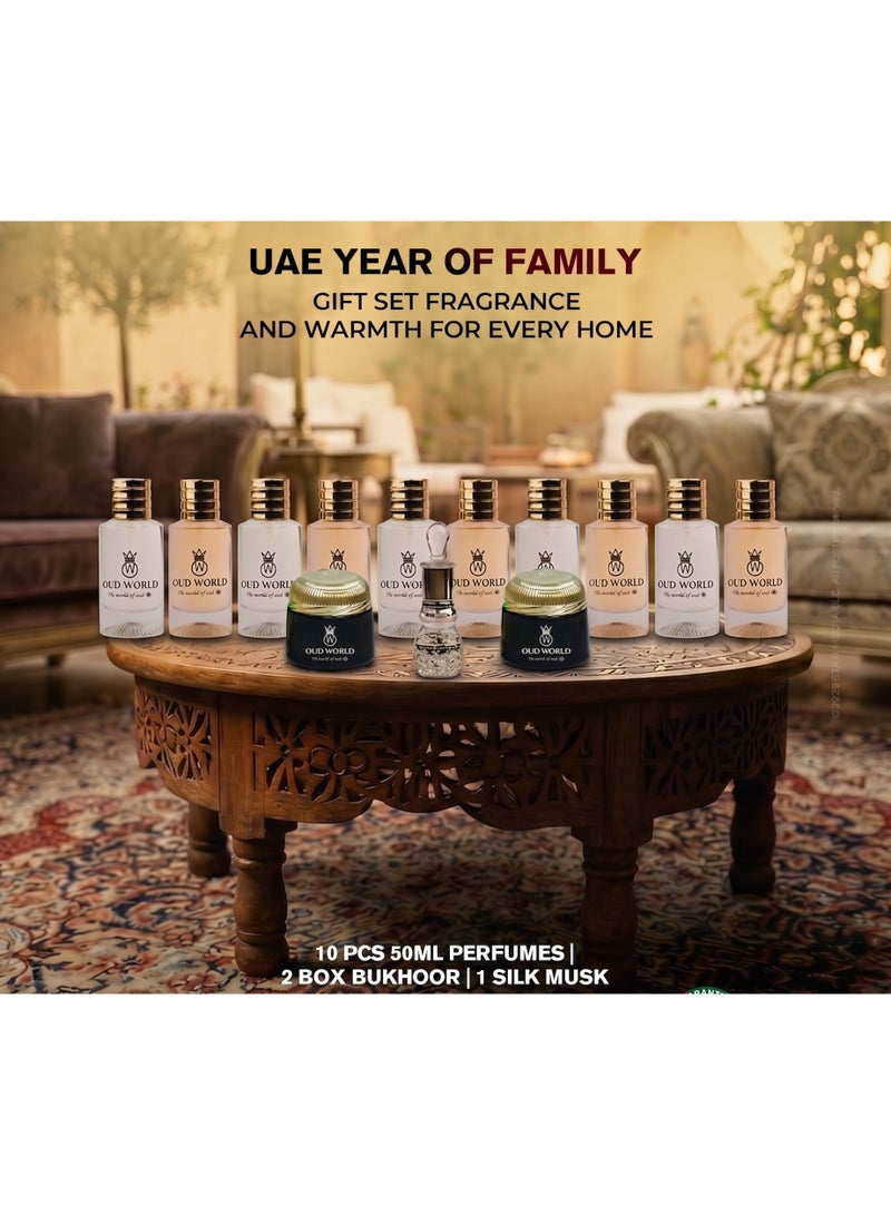 Oud World family combo , Include 10 premium 50ml inspired fragrances, 2 boxes of aromatic Bakhoor, and 1 bottle of 12ml concentrated Attar oil, love variety and long-lasting scents - Image 2