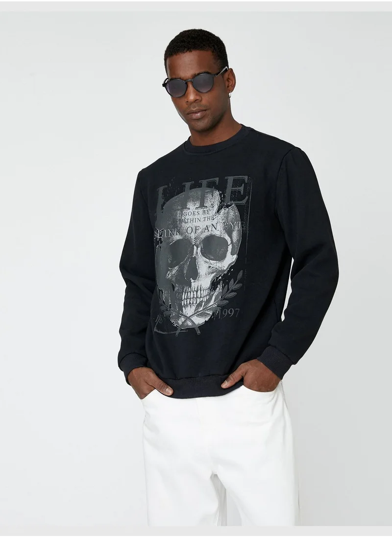 KOTON Skull Printed Sweatshirt Crew Neck