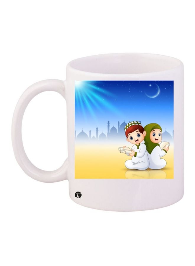 Prayer Time Printed Coffee Mug White/Blue/Yellow 11ounce