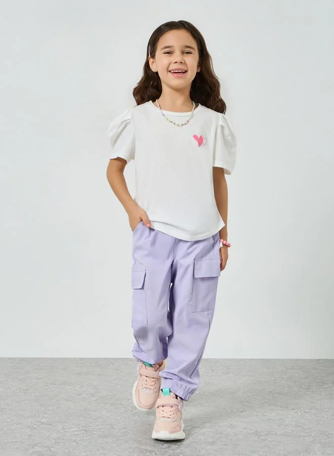 Styli Girls Lilac Solid Cargo Joggers