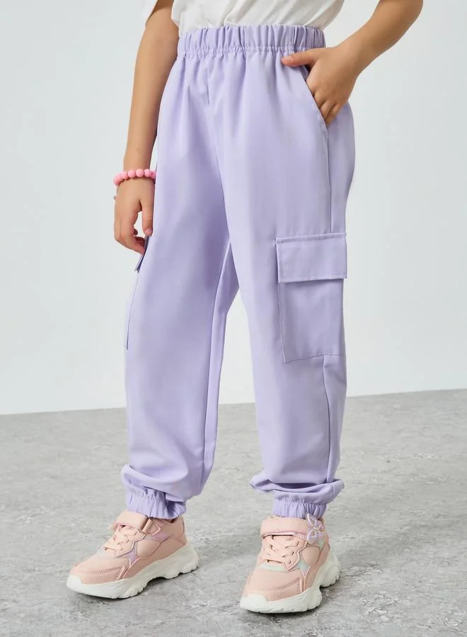 Styli Girls Lilac Solid Cargo Joggers