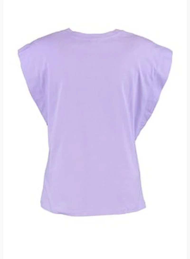 trendyol Lilac 100% Cotton Padded Basic Crew Neck Knitted T-Shirt TWOSS20TS0021