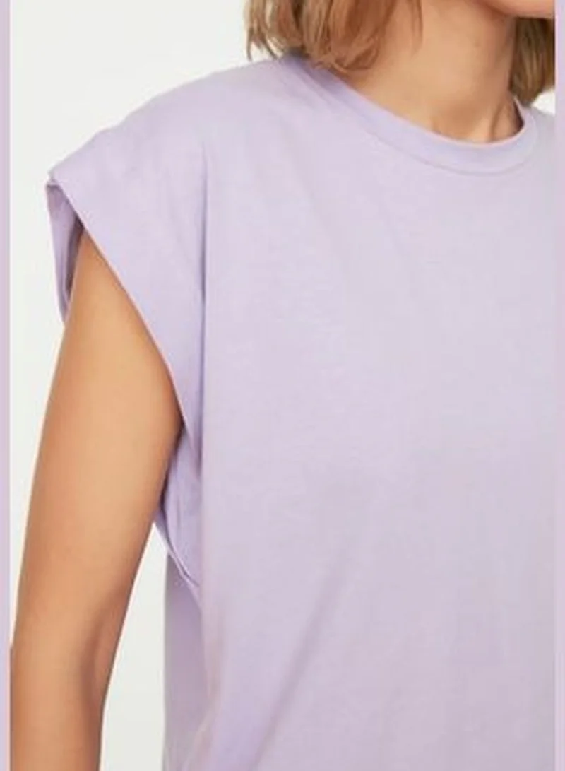 trendyol Lilac 100% Cotton Padded Basic Crew Neck Knitted T-Shirt TWOSS20TS0021