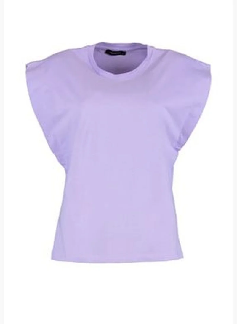 trendyol Lilac 100% Cotton Padded Basic Crew Neck Knitted T-Shirt TWOSS20TS0021