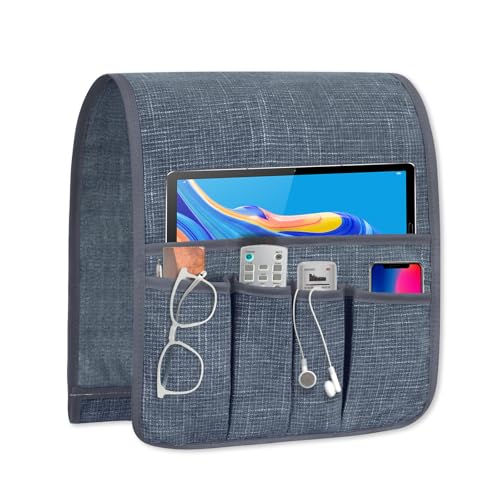WETRBWEH Couch Armrest Remote Control Holder, Couch Caddy Gifts for Seniors Bed Caddy Tv Remote Holder with 5 Pockets for Key Glasses Phone Magazine Holders - Image 1