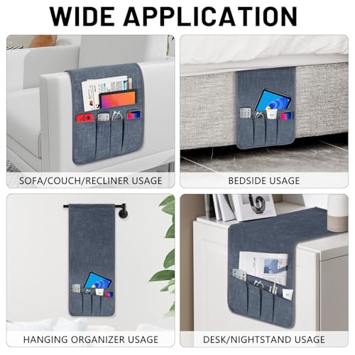 WETRBWEH Couch Armrest Remote Control Holder, Couch Caddy Gifts for Seniors Bed Caddy Tv Remote Holder with 5 Pockets for Key Glasses Phone Magazine Holders - Image 3