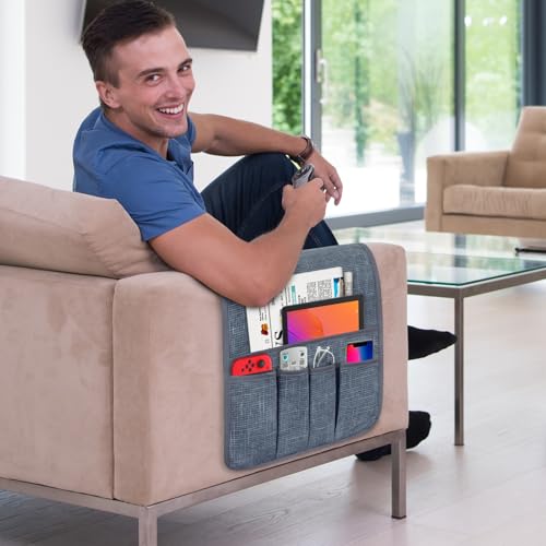 WETRBWEH Couch Armrest Remote Control Holder, Couch Caddy Gifts for Seniors Bed Caddy Tv Remote Holder with 5 Pockets for Key Glasses Phone Magazine Holders - Image 2