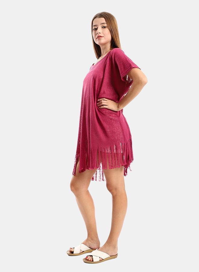 kady Jamila Women Solid Pattern Cover Up With Decorated FringesWomen ,plum-3XL-4XL - Image 2