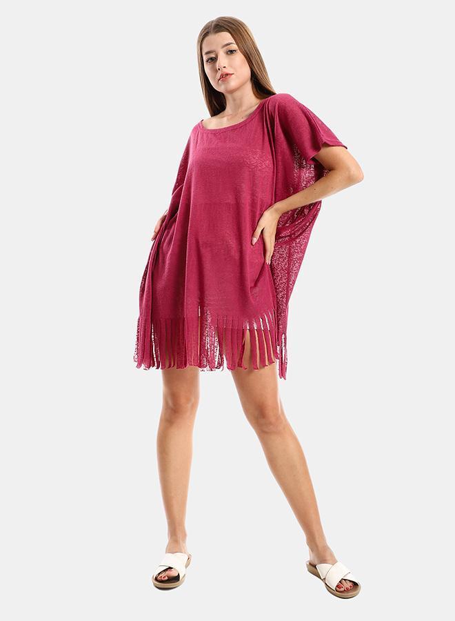 kady Jamila Women Solid Pattern Cover Up With Decorated FringesWomen ,plum-3XL-4XL - Image 1