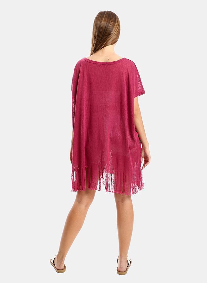 kady Jamila Women Solid Pattern Cover Up With Decorated FringesWomen ,plum-3XL-4XL - Image 3