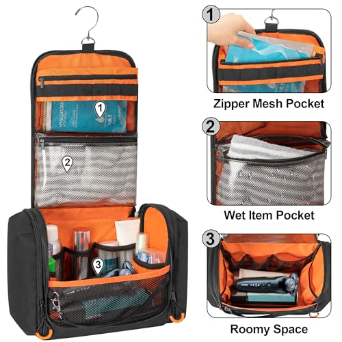 Prokva Tactical Toiletry Travel Bag for Men, Hanging Dopp Kit Hygiene Bag Shower Organizer with Hook for Toiletries and Shaving Care, Black (Empty Bag) - Image 2