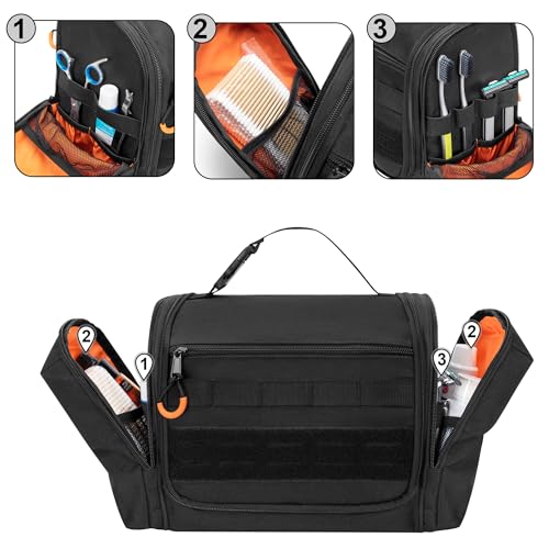 Prokva Tactical Toiletry Travel Bag for Men, Hanging Dopp Kit Hygiene Bag Shower Organizer with Hook for Toiletries and Shaving Care, Black (Empty Bag) - Image 3
