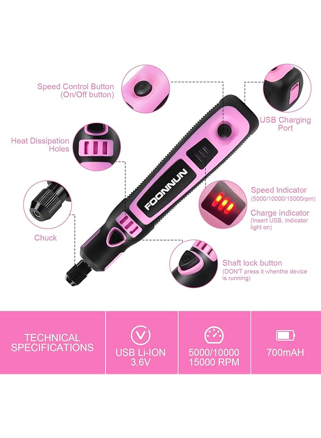 erorex Rotary Tool Kit Mini Cordless Rotary Tool Set Cordless Diy Electric Sanding Tool 3 Speed Variable 3.6 Volt With 50 Pieces Of Accessories For Sanding Engraving Polishing And Diy - Image 2