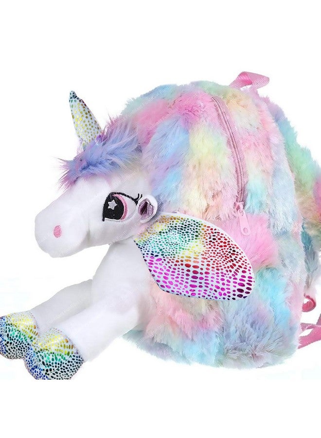 فنبلاست حقيبة يونيكورن من الفرو الناعم من فن بلاست للأطفال - حقيبة مدرسية ونزهة/حقيبة ظهر مدرسية صغيرة خفيفة الوزن للسفر للبنات والأطفال، هدية عيد ميلاد للبنات، هدية إرجاع (متعددة الألوان) - Image 1
