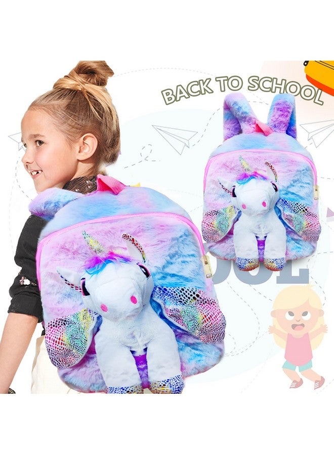 فنبلاست حقيبة يونيكورن من الفرو الناعم من فن بلاست للأطفال - حقيبة مدرسية ونزهة/حقيبة ظهر مدرسية صغيرة خفيفة الوزن للسفر للبنات والأطفال، هدية عيد ميلاد للبنات، هدية إرجاع (متعددة الألوان) - Image 5