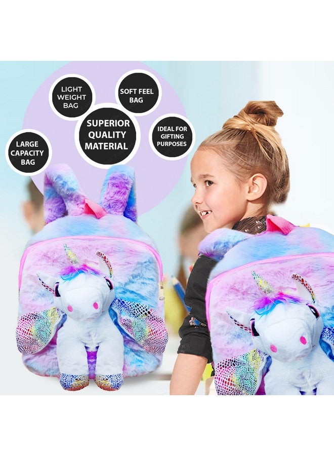 فنبلاست حقيبة يونيكورن من الفرو الناعم من فن بلاست للأطفال - حقيبة مدرسية ونزهة/حقيبة ظهر مدرسية صغيرة خفيفة الوزن للسفر للبنات والأطفال، هدية عيد ميلاد للبنات، هدية إرجاع (متعددة الألوان) - Image 4