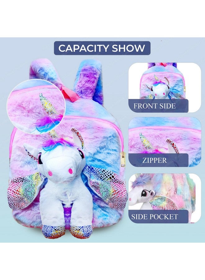 فنبلاست حقيبة يونيكورن من الفرو الناعم من فن بلاست للأطفال - حقيبة مدرسية ونزهة/حقيبة ظهر مدرسية صغيرة خفيفة الوزن للسفر للبنات والأطفال، هدية عيد ميلاد للبنات، هدية إرجاع (متعددة الألوان) - Image 3