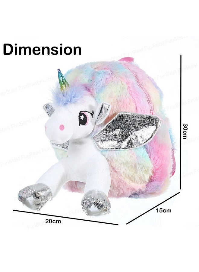 فنبلاست حقيبة يونيكورن من الفرو الناعم من فن بلاست للأطفال - حقيبة مدرسية ونزهة/حقيبة ظهر مدرسية صغيرة خفيفة الوزن للسفر للبنات والأطفال، هدية عيد ميلاد للبنات، هدية إرجاع (متعددة الألوان) - Image 2