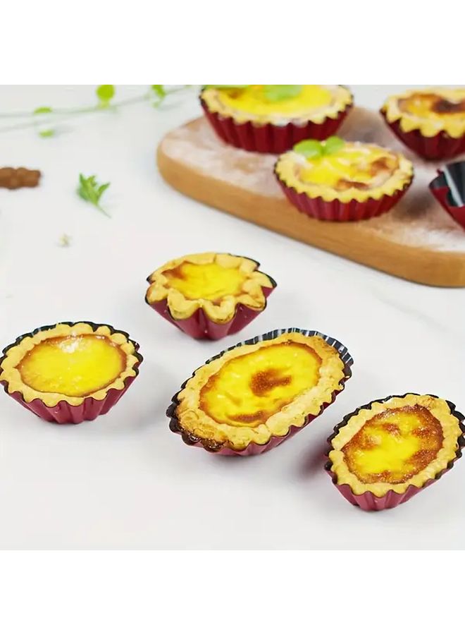 Small Oval Red Egg Tart Molds 6 Piece Carbon Steel Nonstick Reusable Baking Pans - Image 3