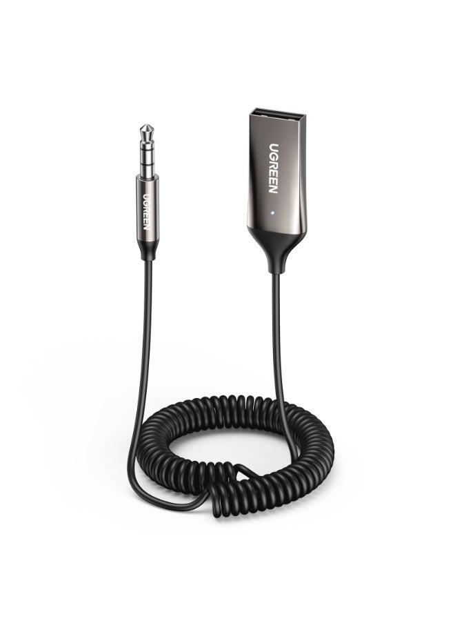 يو جرين مستقبل بلوتوث للسيارة إصدار بلوتوث 6.0 نطاق نقل 10 متر - مقبس USB 2.0 إلى 3.5 ملم طقم السيارة بدون استخدام اليدين جهاز استقبال الصوت مع ميكروفون مدمج لمكبر صوت السيارة والصوت المنزلي 70601 رمادي 70601, CM309 رمادي - Image 1
