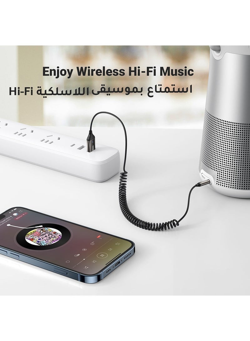 يو جرين مستقبل بلوتوث للسيارة إصدار بلوتوث 6.0 نطاق نقل 10 متر - مقبس USB 2.0 إلى 3.5 ملم طقم السيارة بدون استخدام اليدين جهاز استقبال الصوت مع ميكروفون مدمج لمكبر صوت السيارة والصوت المنزلي 70601 رمادي 70601, CM309 رمادي - Image 5