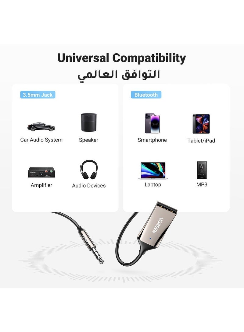 يو جرين مستقبل بلوتوث للسيارة إصدار بلوتوث 6.0 نطاق نقل 10 متر - مقبس USB 2.0 إلى 3.5 ملم طقم السيارة بدون استخدام اليدين جهاز استقبال الصوت مع ميكروفون مدمج لمكبر صوت السيارة والصوت المنزلي 70601 رمادي 70601, CM309 رمادي - Image 4