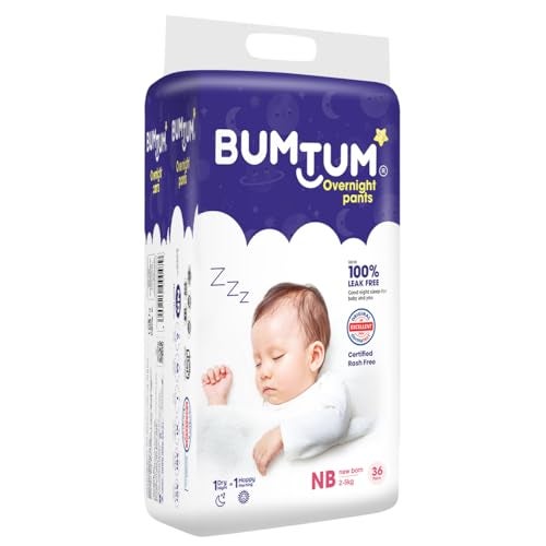 Bumtum Baby Overnight Diaper Pants - Size NB (2-5 kg), 36 Count | All night Absorption with Pillow Soft Comfort | No Leak | 100% Rashfree | With soothing Chamomile Microbial Layer | Pack of 1 - Image 2