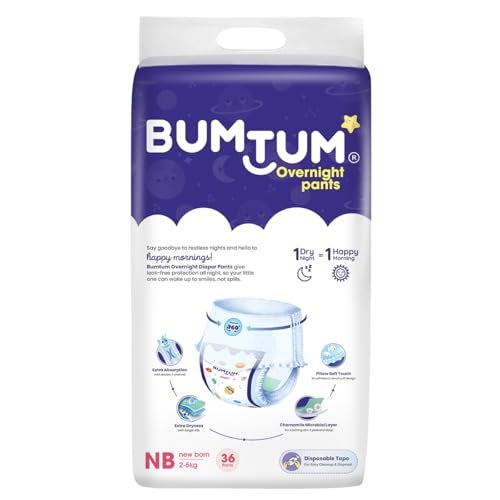 Bumtum Baby Overnight Diaper Pants - Size NB (2-5 kg), 36 Count | All night Absorption with Pillow Soft Comfort | No Leak | 100% Rashfree | With soothing Chamomile Microbial Layer | Pack of 1 - Image 3