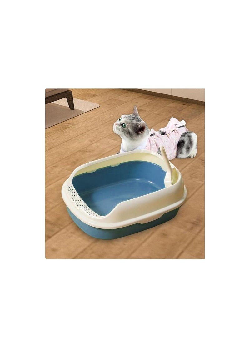 Cat Litter Box with High Side Durable Cat Sandbox Open Top Bedpan Semi Enclosed Kitten Potty Toilet for Indoor Cats 30 cm - Image 1