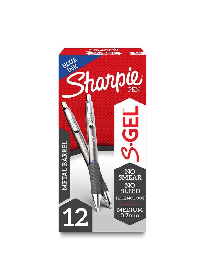 Sharpie Sharpie S-Gel, Gel Pens, Sleek Metal Barrel, Gunmetal, Medium Point (0.7mm), Blue Ink, 12 Count  - Image 1