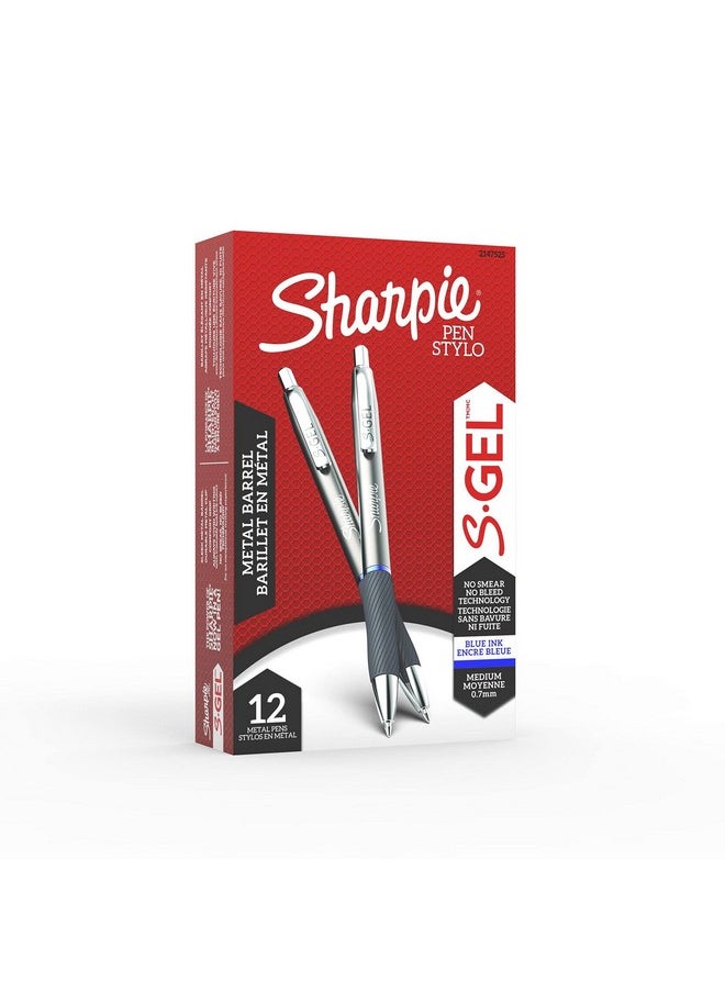 Sharpie Sharpie S-Gel, Gel Pens, Sleek Metal Barrel, Gunmetal, Medium Point (0.7mm), Blue Ink, 12 Count  - Image 2