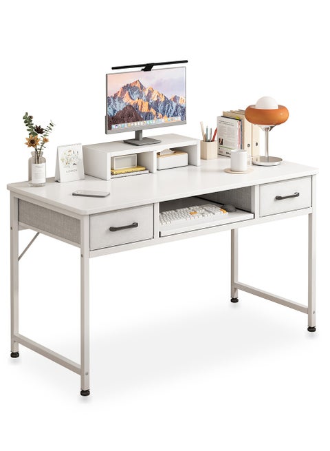Home Office Desk with 2 Drawers , Computer Desks with Monitor Stand,Writing Desk for Gaming Desk,Modern Study Table for Bedroom & Office White