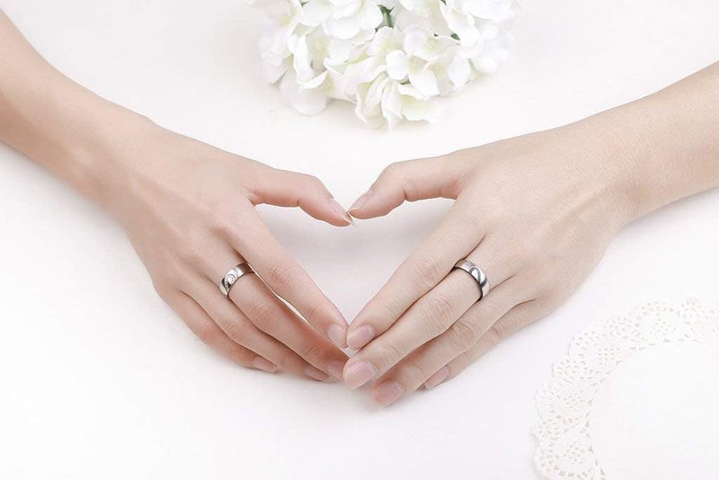 LAVUMO Matching Promise Rings for Couples Love You Forever Wedding Bands Sets for Him and Her Half Heart Rings Stainless Steel 6mm with Box Comfort Fit - Image 2
