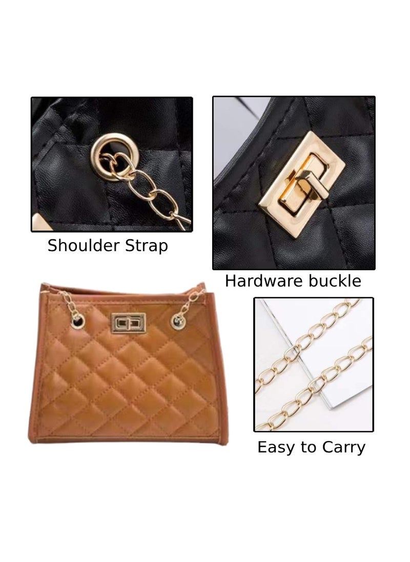 Soko Mesh Dark Brown Chain Crossbody Bag: Stylish Leather Handbag with Small Square Embroidery - Trendy for Work and Everyday Use  - Image 3